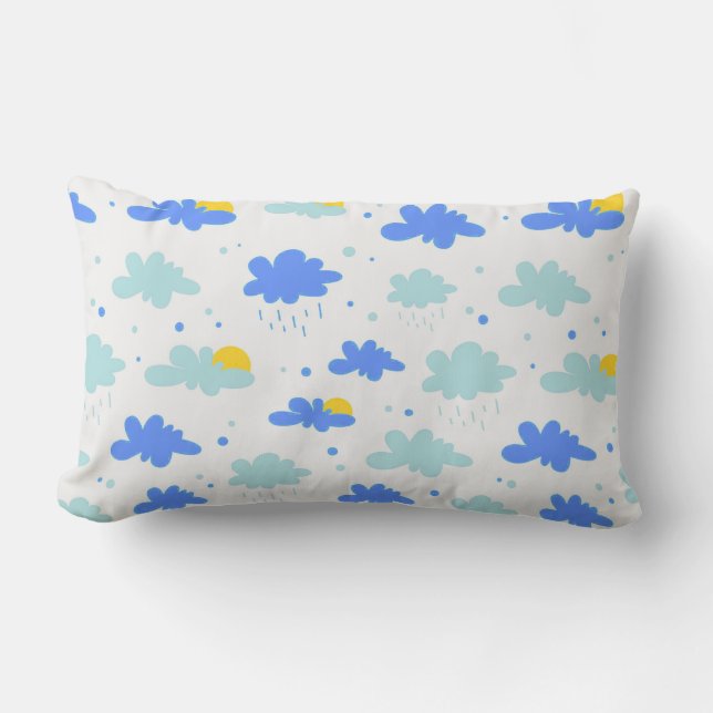 Blue Clouds,Yellow Suns and Raindrops Lumbar Pillow (Front)