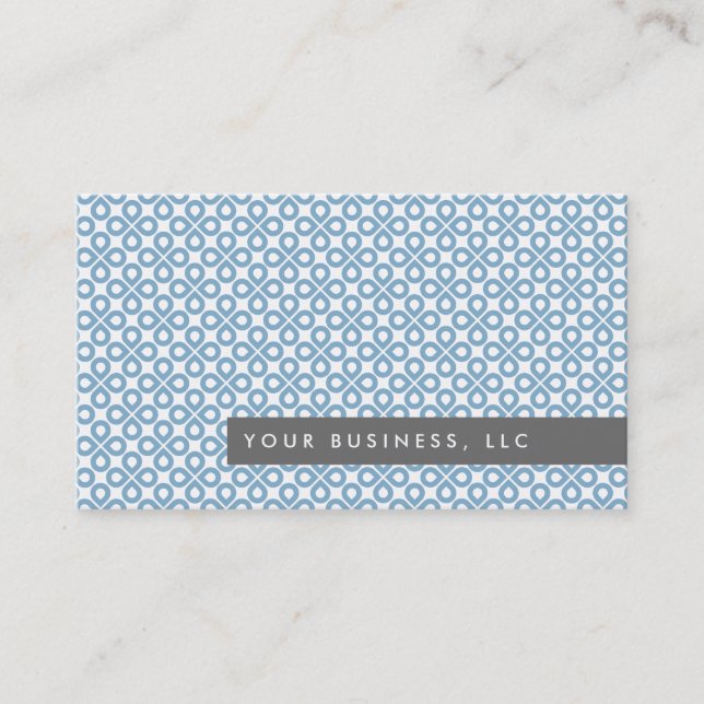 Blue Clover Pattern/Grey Bar Business Card Design (Front)