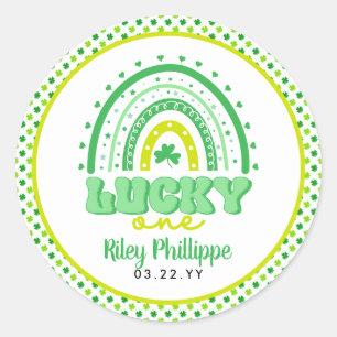 Blue Clover & Rainbow Lucky One First Birthday  Classic Round Sticker