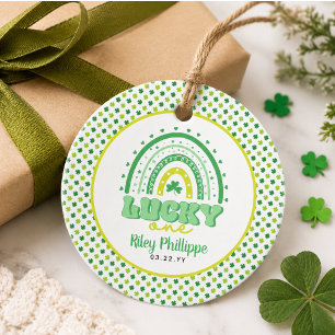 Blue Clover & Rainbow Lucky One First Birthday Favour Tags