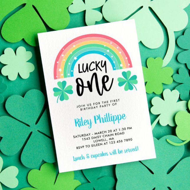Blue Clover & Rainbow Lucky One First Birthday Invitation (Creator Uploaded)