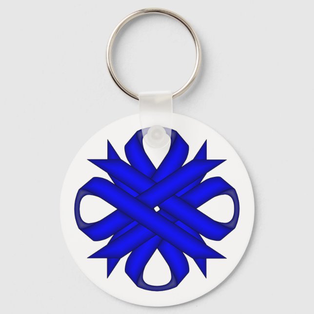 Blue Clover Ribbon by Kenneth Yoncich Keychain (Front)