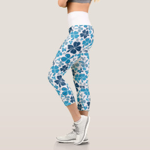 Blue Clover Shamrock Pattern St. Patrick`s Day Cap Capri Leggings