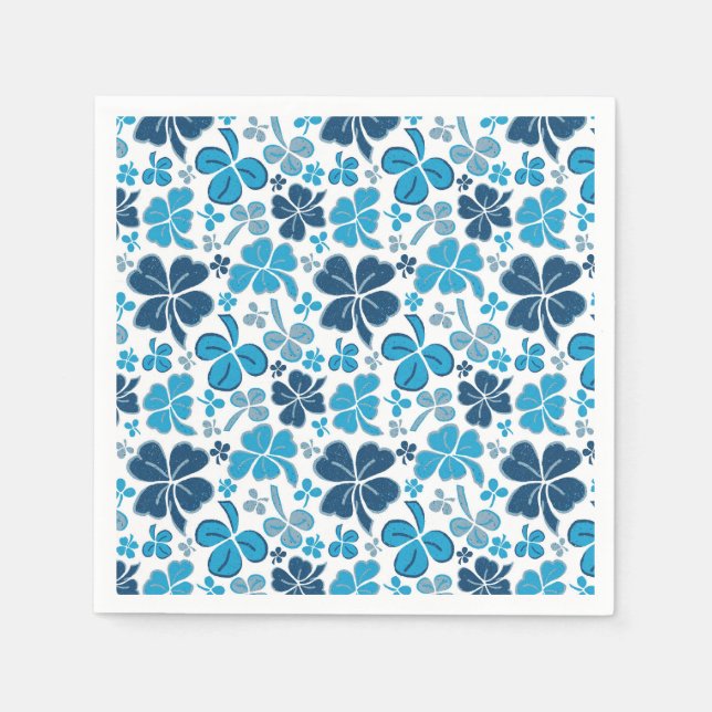 Blue Clover Shamrock Pattern St. Patrick`s Day Napkin (Front)