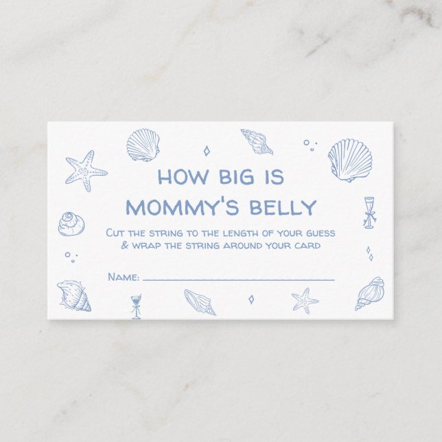 Blue Coastal Baby Shower How Big Is Her Belly Game Enclosure Card (Front)