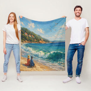 Blue Coastal Beach Fleece Blanket