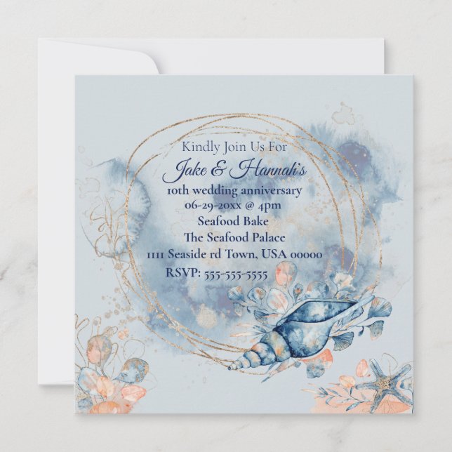 Blue Coastal Beach invitations à l'anniversaire de (Devant)
