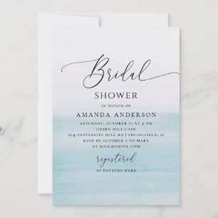 Blue Coastal Bridal Shower Watercolor Beach Invitation