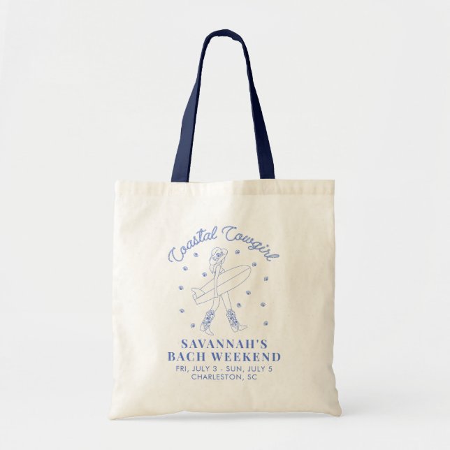 Blue Coastal Cowgirl Nautical Beach Bachelorette Tote Bag (Front)