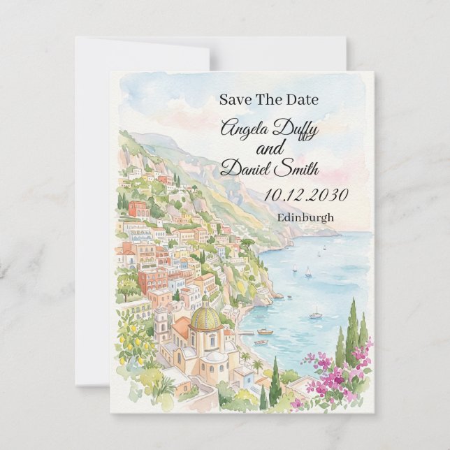 Blue Coastal Floral Save The Date Card (Front)