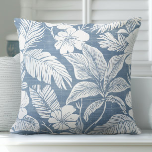 Blue Coastal Flower Decorative Pillow