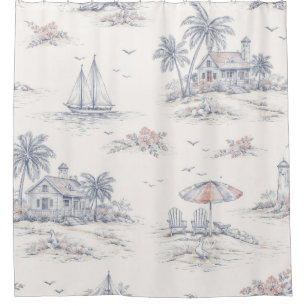 Blue Coastal French Toile