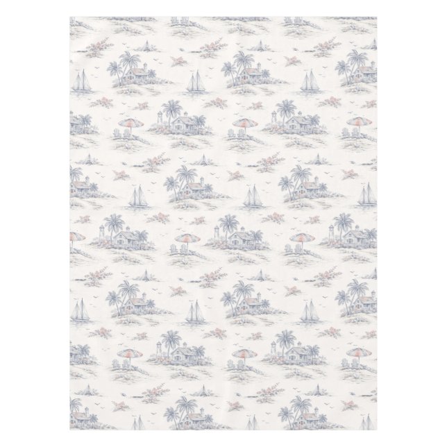 Blue Coastal French Toile Tablecloth (Front)