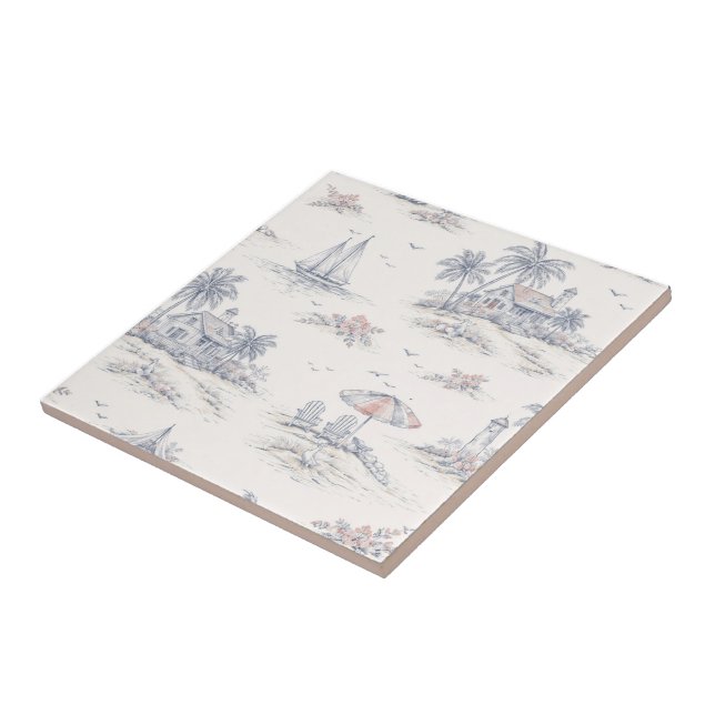Blue Coastal French Toile Tile (Side)
