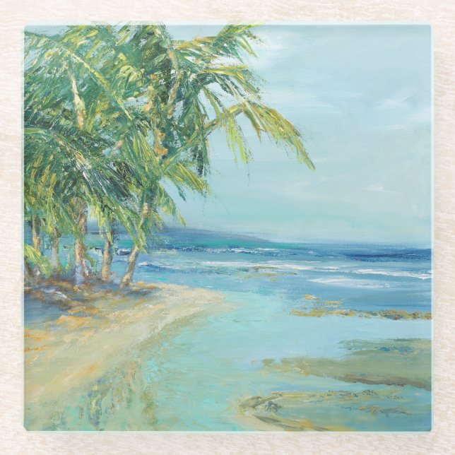 Blue Coastal Lagoon Glass Coaster (Front)