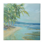 Blue Coastal Lagoon Tile<br><div class="desc">"Blue Coastal Lagoon" by Suzanne Wilkins. Features a serene beach with tropical trees.</div>