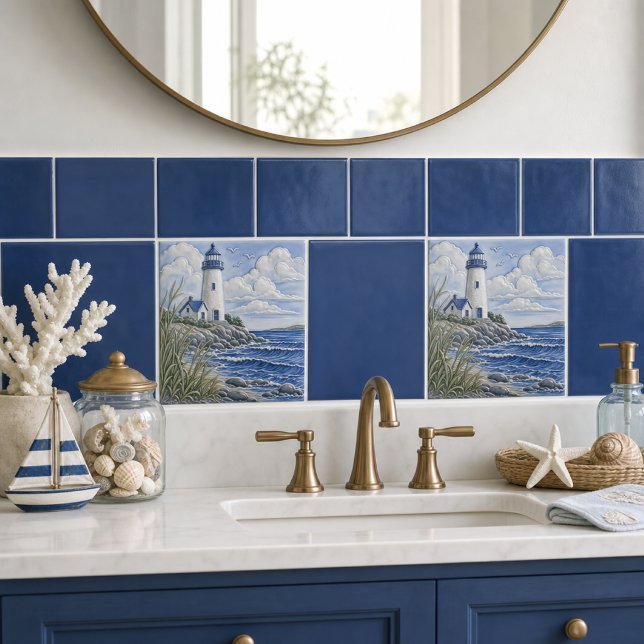 Blue Coastal Lighthouse Nautical Decor  Tile (Creator Uploaded)