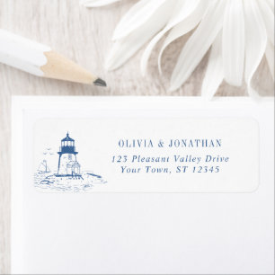 Blue Coastal Lighthouse Wedding Return Address