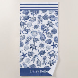 Blue Coastal Living Home Decor Beach Towel