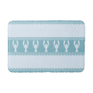 Blue Coastal Lobster Stripes Bath Mat