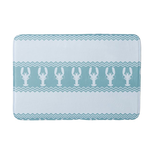 Blue Coastal Lobster Stripes Bath Mat (Front)