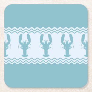 Blue Coastal Lobster Stripes Square Paper Coaster