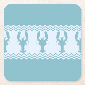 Blue Coastal Lobster Stripes Square Paper Coaster