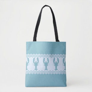 Blue Coastal Lobster Stripes Tote Bag