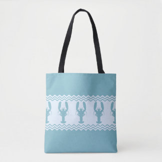 Blue Coastal Lobster Stripes Tote Bag