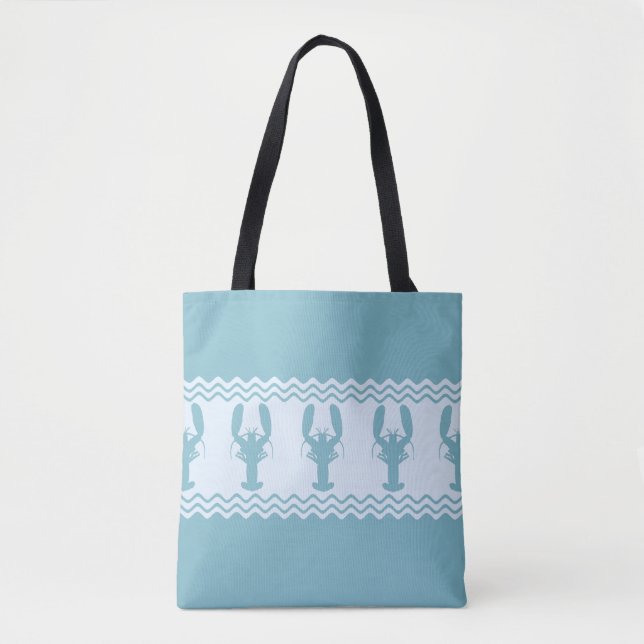 Blue Coastal Lobster Stripes Tote Bag (Front)