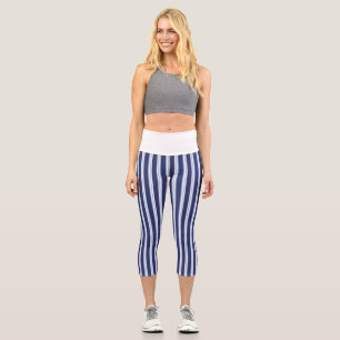 blue coastal/nautical striped capri leggings