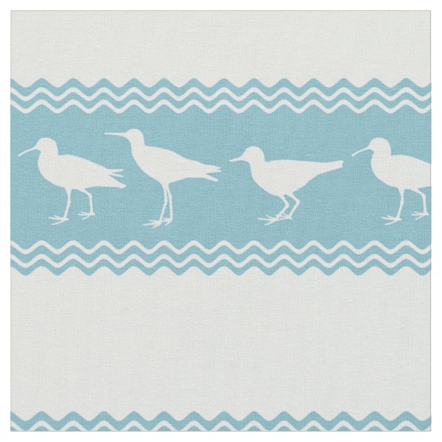 Blue Coastal Sandpiper Bird Stripes Fabric (Close Up)