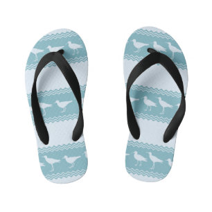 Blue Coastal Sandpiper Bird Stripes Kid's Flip Flops