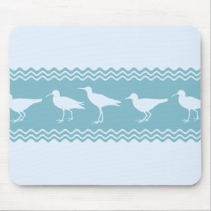 Blue Coastal Sandpiper Bird Stripes Mouse Pad