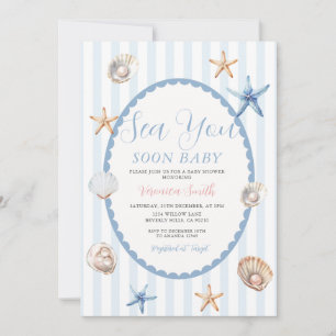 Blue Coastal Sea You Soon Baby Shower Invitation