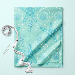 Blue Coastal Seahorse and Starfish Fabric