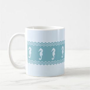 Blue Coastal Seahorses Stripes Coffee Mug