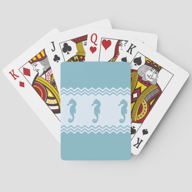 Blue Coastal Seahorses Stripes Playing Cards (Back)