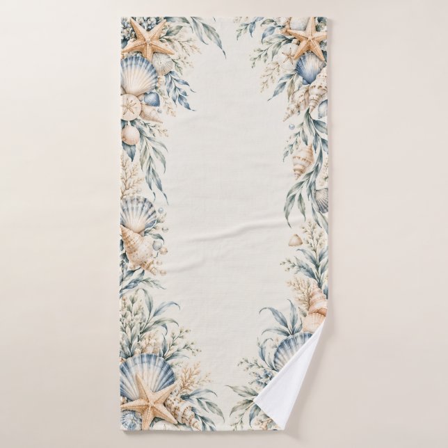 Blue Coastal Seashell Bath Towel (Bath Towel)