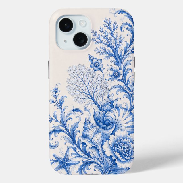 Blue Coastal Seashell Floral Phone Case (Back)
