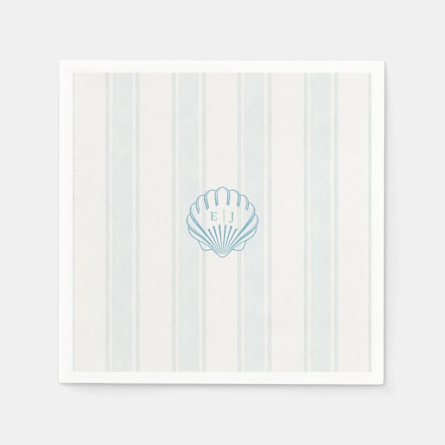 Blue Coastal Seashell Wedding  Napkin (Front)