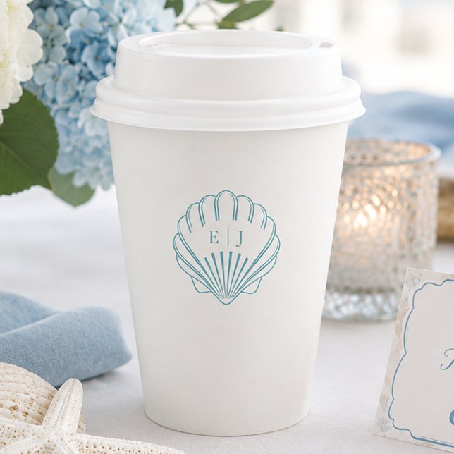 Blue Coastal Seashell Wedding  Paper Cups (Blue Coastal Seashell Wedding  Paper Cups)