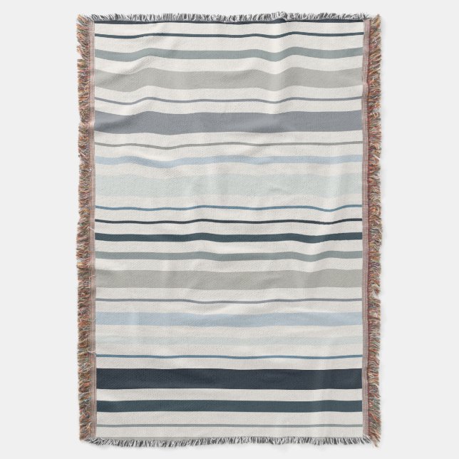 Blue Coastal Stripes Throw Blanket (Front Vertical)