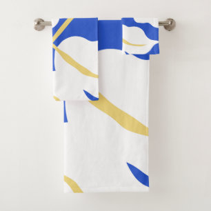 Blue coastal summer print leaf bath towel set