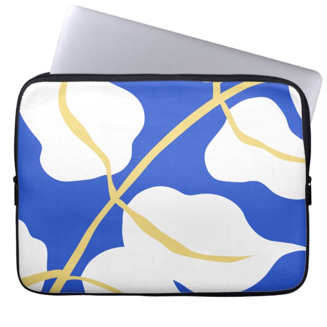 Blue coastal summer print leaf  laptop sleeve (Front)