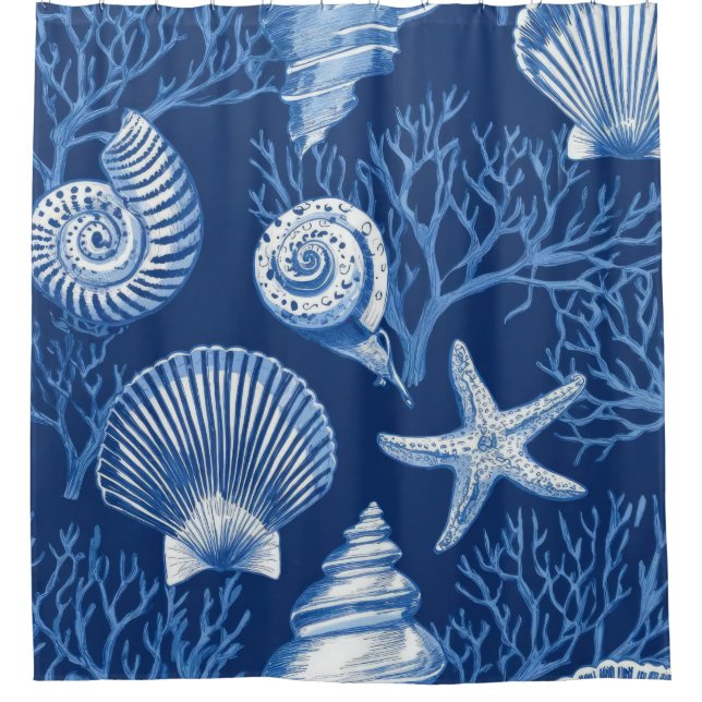 Blue Coastal Toile Seashell Coral Pattern (3) (Front)