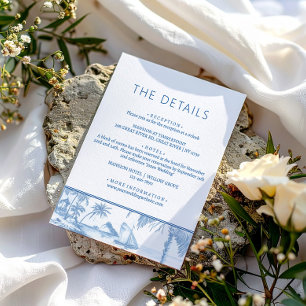 Blue Coastal Toile Wedding information detail card