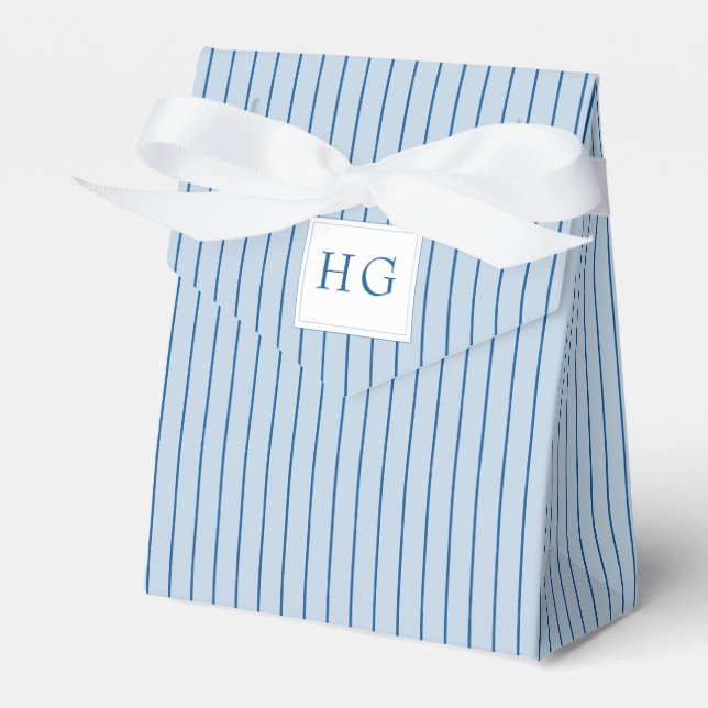 Blue Coastal Toile Wedding Monogram Favor Box (Front Side)