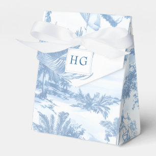 Blue Coastal Toile Wedding Monogram Favor Box