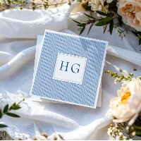 Blue Coastal Toile Wedding Monogram